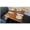 Image 1 : Square Lacquered Natural Wood Table w/Rounded Base , 27" x 27"