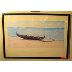 Framed Print: Outrigger Canoe on White Sand Beach, 25.5" x 37.5"