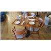 Image 1 : Natural Koa Wood Table w/Rounded Base (35" x 35") w/3 Chairs