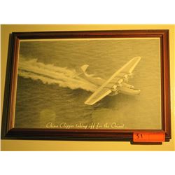 Black & White Print: China Clipper Taking Off For Orient, 12.5" x 18"