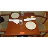 Image 2 : Lacquered Natural Wood Table w/Round Base,(25" x 25"), 2 Chairs