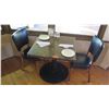 Image 1 : Square Granite Table w/Round Metal Base (29" x 29"), 2 Chairs