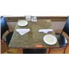 Image 2 : Square Granite Table w/Round Metal Base (29" x 29"), 2 Chairs