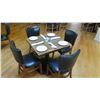 Image 1 : Square Granite Table w/Round Metal Base (29" x 29"), 4 Chairs
