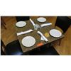Image 2 : Square Granite Table w/Round Metal Base (29" x 29"), 4 Chairs
