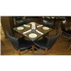 Image 1 : Square Granite Table w/Round Metal Base (35" x 35"), 4 Chairs