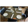 Image 2 : Square Granite Table w/Round Metal Base (35" x 35"), 4 Chairs