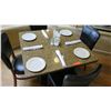 Image 2 : Square Granite Table w/Round Metal Base (35" x 35"), 4 Chairs