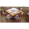 Image 1 : Natural Koa Wood Table w/Rounded Base (35" x 35") w/4 Chairs