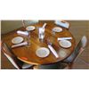 Image 2 : Round Natural Koa Wood Table w/Rounded Base (46" x 29") w/5 Chairs