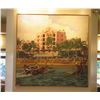 Image 1 : Large Acrylic Painting: Royal Hawaiian Hotel & Surfers, Waikiki  74" x 73", Signed