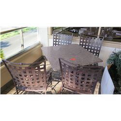 1 Patio Table, 4 Metal Patio Chairs (stone tables are in varying conditions)