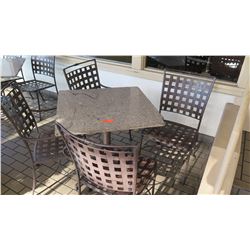 1 Patio Table, 4 Metal Patio Chairs (stone tables are in varying conditions)