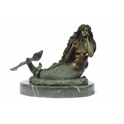 Mermaid with Green Patina Bronze Sculpture