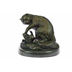 Lion With Cub Bronze Statue on Marble Base