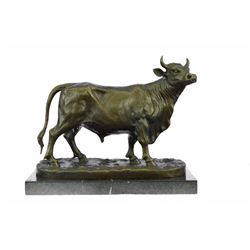 Stock Market Bull Cow Statue on Marble Base Sculpture
