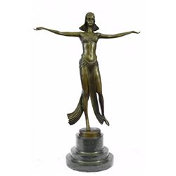 Belly Dancer Bronze Figurine on Marble Base Sculpture