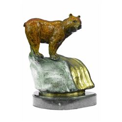 Bear Bronze Sculpture on Marble Base Statue