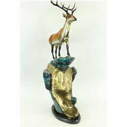 Frog on Vacation Bronze Statue on Marble Base Sculpture