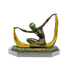 Graceful Nude Dancer Bronze Sculpture on Marble Base Figurine