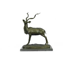 Elk Buck Stag Deer Bronze Sculpture on Marble Base Statue