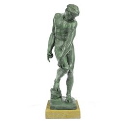 Nude Male Bronze Statue on Marble Base Sculpture