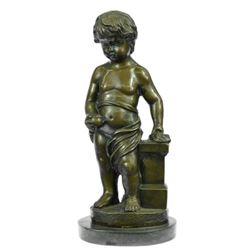 ART Nude The little boy Holding Apple Bronze Sculpture