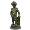 ART Nude The little boy Holding Apple Bronze Sculpture