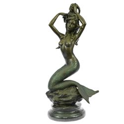 Mermaid on Rock Bronze Sculpture