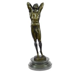 Gay Art Nude Male Bronze Statue on Marble Base Sculpture