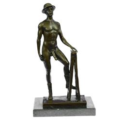 Nude Male Gay Art Bronze Sculpture on Marble Base Figurine
