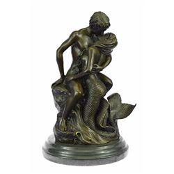 Nude Mermaid Meets Mortal Bronze Sculpture