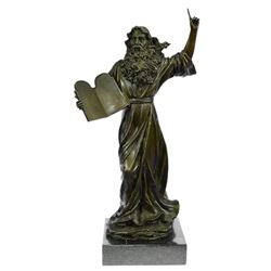 Moses Jewish Religious Bronze Figurine on Marble Base Statue