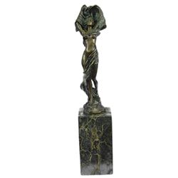 Nude Girl Bronze Statue on Marble Base Figure