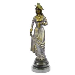 French Gal Bronze Figurine on Marble Base Sculpture