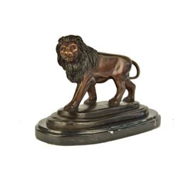 Wild Safari Lion Bronze Statue on Marble Base Sculpture
