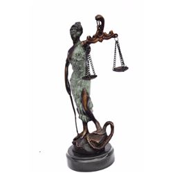 Blind Lady of Justice Bronze Statue on Marble Base Sculpture