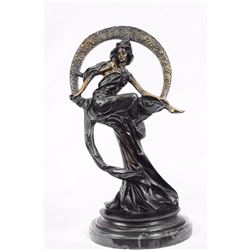 Venus on Moon Bronze Figurine on Marble Base Sculpture