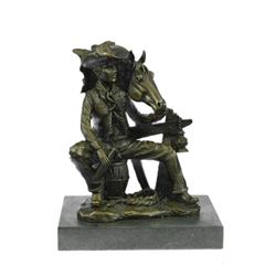 Cowboy Sitting on Barrel Drinking Whisky Bronze Sculpture