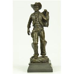 Classic Cowboy Bronze Sculpture on Marble Base Figurine