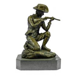 Cowboy With Gun Bullet Rifle Shooting Range Bronze Sculpture