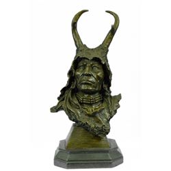 Native American Bronze Sculpture on Marble Base