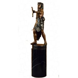 Egyptian King Tut Heavy Bronze Sculpture on Marble Base Figurine