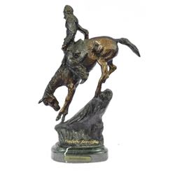 Native Indian Chief Riding Horse on a Rock Bronze Sculpture