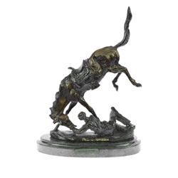 Fallen Man From Horse Bronze Sculpture on Marble Base Statue
