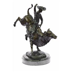 Rodeo Cowboy Rodeo Rider Bronze Sculpture on Marble Base Statue