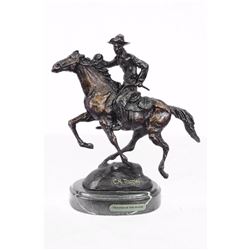 Trooper Bronze Sculpture Man Riding Horse Figurine