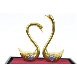 Gold Plexiglases Two Swan Bird Sculpture