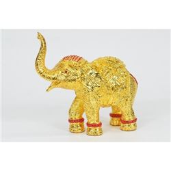 Gold Plexiglases Elephant with Trunk Up Sculpture