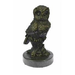 Beautiful Owl Bronze Statue on Marble Base Sculpture